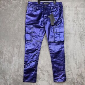 Valabasas Cozart Metallic Cargo Pants Mens 36 Navy Purple Shiny VLBS2235 NEW